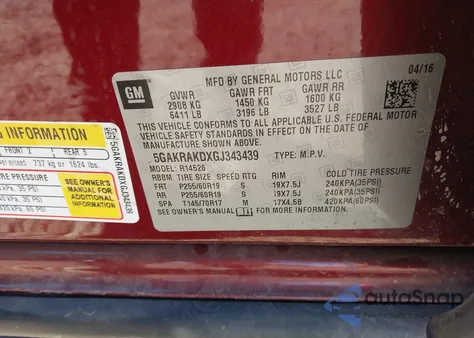 2016 Buick Enclave Convenience z USA, uszkodzony, nr VIN 5GAKRAKDXGJ343439